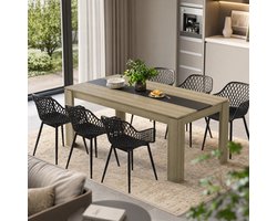 EGGREE 6-delige eetkamerset - tafel- en stoelenset voor 6 personen - inclusief stoelen met armleuningen - geschikt voor keuken - eetkamer of woonkamer (tafel van 160 x 80 x 75 cm + 6 Zwarte eetkamerstoelen)
