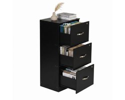 EGGREE Afsluitbare archiefkast met 3 lades - Smalle houten bureaukast -printerstandaard en hangmappenkast (A4/Letter/Legal-formaat) - Zwart