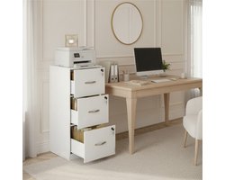 EGGREE afsluitbare archiefkast op wielen met 3 lades - verstelbare ophangrails voor A4- en letterformaat hangmappen - Wit