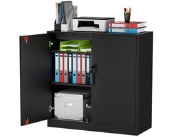 EGGREE Archiefkast - Afsluitbare kast met verstelbare legplanken - Veelzijdige opbergkast - Voor kantoor, thuiskantoor, woonkamer of garage - Zwart