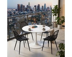 EGGREE Balkonmeubelset voor kleine balkons - ronde eettafel met 4 stoelen - tuinstoelen voor tuin - terras - balkon - Wit tafel (Ø 100 cm) + 4 zwarte stoelen