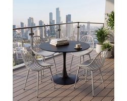 EGGREE Balkonmeubelset voor kleine balkons - ronde eettafel met 4 stoelen - tuinstoelen voor tuin - terras - balkon - zwarte tafel (Ø 100 cm) + 4 grijs stoelen