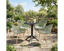 EGGREE Balkonmeubilair voor kleine balkons - Outdoor loungeset voor tuin & terras - Tafel (Ø 60 cm) + 4 grijsgroen fauteuils