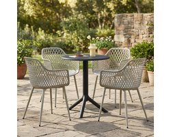 EGGREE Balkonmeubilair voor kleine balkons - Outdoor loungeset voor tuin & terras - Tafel (Ø 60 cm) + 4 grijze fauteuils