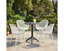 EGGREE Balkonmeubilair voor kleine balkons - Outdoor loungeset voor tuin & terras - Tafel (Ø 60 cm) + 4 witte fauteuils