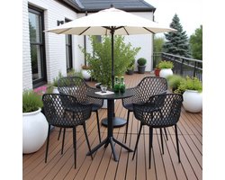EGGREE Balkonmeubilair voor kleine balkons - Outdoor loungeset voor tuin & terras - Tafel (Ø 60 cm) + 4 zwart fauteuils