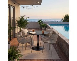 EGGREE Balkonmeubilair voor kleine balkons - tuinmeubelset - weerbestendig terrasmeubilair voor tuin - terras - balkon - zwarte tafel (Ø 100 cm) + 4 grijs fauteuils