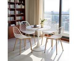 EGGREE eethoek - eettafel met 4 witte stoelen - tafel Ø 80 cm - voor bar, café en eetkamer - marmeren tafel