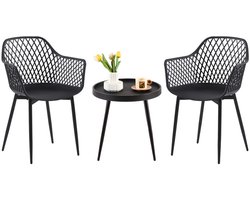 EGGREE Eetkamerset met tafel en 2 stoelen - fauteuil met armleuningen en metalen poten - salontafel - keukenstoelen voor kantoor - keuken of woonkamer - zwart