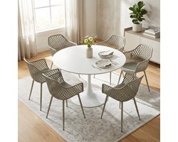 EGGREE eettafel en stoelen set - tafel met een diameter van 100 cm en 6 grijze stoelen - geschikt voor bar - keukeneiland -café en eetkamer.