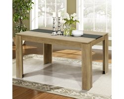 EGGREE Eettafel - houten eettafel voor de keuken - grote tafel voor 6 personen - 140x70x75 cm - eiken en zwart
