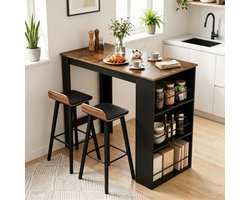 EGGREE Keukentafel / Bartafel met 3 opbergplanken - Hoge keukentafel -Hoge eettafel - 112 × 57 × 106 cm - Zwart + Eiken