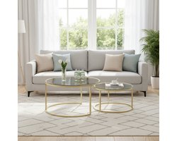 EGGREE Ronde salontafels in Scandinavische stijl - Woonkamertafel - 80 x 45 cm en 60 x 35 cm - Glazen blad - gouden metalen poten