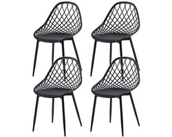 EGGREE Set van 4 eettafelstoelen keuken - woonkamerstoelen - PP kunststof stoelkuip - metalen stoelpoten met verstelbare poten - eetkamerstoel 120 kg draagvermogen - zwart