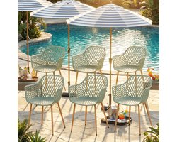 EGGREE Tuinstoelen set van 6 - kunststof tuinstoel met armleuningen - loungestoel - weerbestendige tuinstoel voor tuin - balkon- en terrasstoelen - bistrostoel - balkonmeubilair - klein balkon - grijsgroen