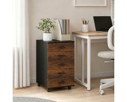 EGGREE Verrijdbaar ladenblok met 5 lades - verrijdbaar archiefkastje op 4 wielen - houten kantoorkast/onderbouwkast - smal ladenkastje/printermeubel - bruin - 40 x 40 x 69 cm