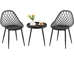 EGGREE Zwarte balkonmeubelset met tafel en 2 stoelen - Kleine tuinmeubelen voor balkon - terras en tuin - zwart