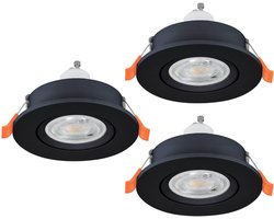 EGLO Barranco Inbouwspot - GU10 - Ø 9 cm - Zwart - Set van 3 stuks - Kantelbaar