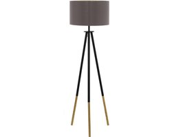 EGLO Bidford - vloerlamp - E27 - 1-lichts - bruin/cappucino-goudkleurig - FSC Hout