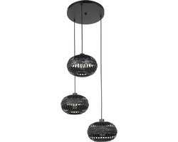 EGLO Cluster Towcester Hanglamp, Hanglamp met 3 Bollen Boven Eettafel, Boho Plafondlamp, Hangend Gemaakt van Bamboe en Metaal in Zwart, E27 Socket, Diameter 35 cm