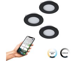 EGLO connect.z Fueva-Z Smart Inbouwlamp - Ø 8,5 cm - Zwart/Wit - Set 3 spots - Instelbaar wit licht - Dimbaar - Zigbee