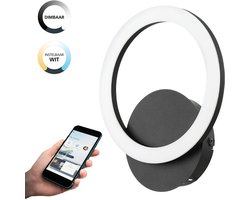 EGLO connect.z Parrapos-Z Smart Wandlamp - 24 cm - Zwart|Wit - Instelbaar wit licht - Dimbaar - Zigbee