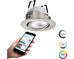 EGLO connect.z Saliceto-Z Smart Inbouwspot - Ø 8,8 cm - Grijs - Instelbaar RGB & wit licht - Dimbaar - Zigbee