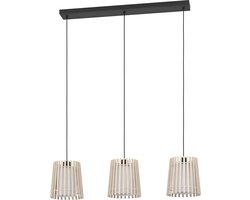 EGLO Fattoria Hanglamp - E27 - 90 cm - Zwart/Bruin/Wit - Hout /Textiel