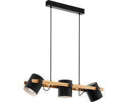 EGLO Hornwood Hanglamp - E27 - 78 cm - Zwart/Crème/Bruin - FSC Hout