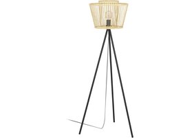 EGLO Hykeham Vloerlamp - Vloerlamp - E27 - 129,5 cm - Driepoot - Staal|Bamboe - Zwart|Bruin