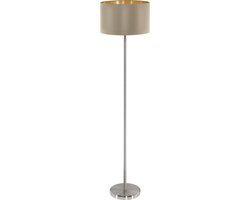 EGLO Maserlo Vloerlamp - E27 - 151 cm - Stof - Grijs/Taupe/Goud