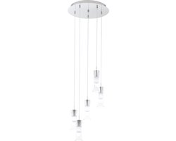 EGLO Pancento - Hanglamp - 5 Lichts - LED - Chroom - Helder, Gesatineerd