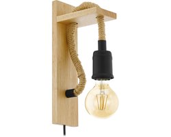 EGLO Rampside Wandlamp - 1 lichts - E27 - Zwart - Bruin