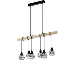 EGLO Townshend 5 Hanglamp - E27 - 100 cm - Zwart/Bruin - FSC Hout