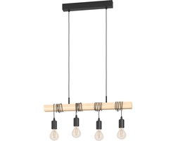 EGLO Townshend Hanglamp - E27 - 70 cm - Zwart/Bruin - FSC Hout