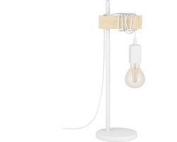EGLO Townshend - Tafellamp - 1-lichts - E27 - Wit/Eikenhout