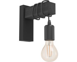 EGLO Townshend Wandlamp - E27 - 21,5 cm - Hout - Zwart