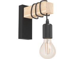 EGLO Townshend Wandlamp - E27 - 21,5 cm - Hout - Zwart/Bruin - FSC Hout