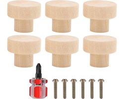 Egoods - 6 stuks houten knoppen voor meubels en kasten - 30 x 23 mm - inclusief schroevendraaier - ladeknop - houten meubelknoppen.