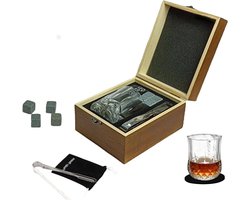 EGoods - Cadeauset met Whisky Stenen en Glazen in Houten Kist, Chilling Stones voor Whisky Gin Wijn, Herbruikbare Ijsblokjes.