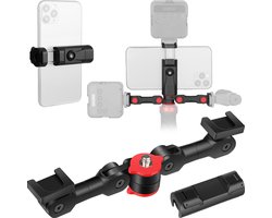 EGoods - Cold Shoe Mount Adapter met Telefoonhouder, Dubbele Cold Shoe Verlengbeugel, Hot Shoe Mount Adapter voor Led verlichting/Microfoon.