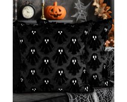 EGoods - Halloween kussenslopen set van 2 stuks voor huisdecoratie, schattig spookachtig design, zacht pluche kunstbont, 45 x 45 cm, sierkussensloop voor binnen, slaapkamer, bank - zwart.