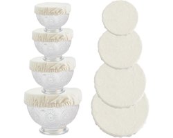 EGoods - Herbruikbare linnen hoezen voor kommen en borden, opberghoezen, elastische afdekkingen, set van 4 stuks