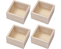 Egoods - Houten Opslag Organiser Dozen Set 4 stuks 9,5 x 9,5 x 5cm - Rustiek Natuurlijk Hout Voor Decor, Verzamelingen en DIY