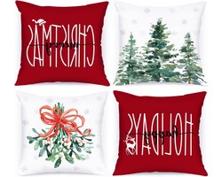 EGoods - Kerst Kussenhoezen 50x50 set van 4, winter bos decoratief - Rood - Binnen huis slaapkamer bank deco
