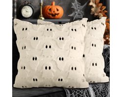 EGoods - Kussenhoezen set van 2 - Schattige spookachtige kussensloop - Pluche kunstbont wol - 40 x 40 cm - Binnenhuisdecoratie - Slaapkamer - Bank - Wit