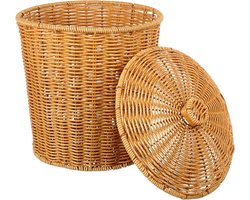 EGoods - Ronde Rotan afvalmand met draagbaar rieten deksel voor woonkamer, slaapkamer en badkamer