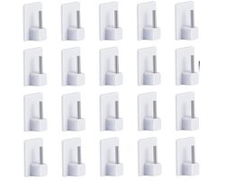 EGoods - Set van 20 witte zelfklevende haken voor gordijnroedes, vitragestangen en gordijnhouders