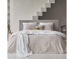 Egyptisch Katoen - Dekbedovertrek - dubbelzijdig - Zand/Wit - 1-persoons - 140 x 200/220 cm + 1 kussensloop - Dreamers Den