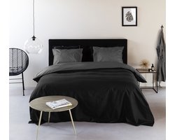 Egyptisch Katoen - Dekbedovertrek - dubbelzijdig - Zwart / Donker Grijs - 1-persoons 140 x 200/220 cm + 1 kussensloop - Dreamers Den